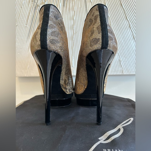 Brian Atwood Fortosa Silver Gold Metallic Caviar Animal Print High Heel Booties - Picture 5 of 8
